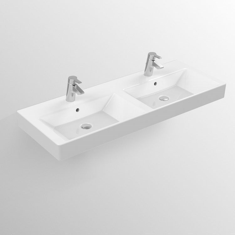 Immagine di Ideal Standard STRADA lavabo doppio bacino 120 x 45 cm con fori per la rubinetteria con troppopieno, bianco K080801