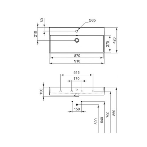 Immagine di Ideal Standard STRADA lavabo L.90 P.42 cm, con foro per rubinetteria, con troppopieno, colore bianco K078601