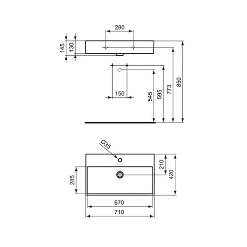 Immagine di Ideal Standard STRADA lavabo L.70 P.42 cm, con foro per rubinetteria, con troppopieno, colore bianco K078201
