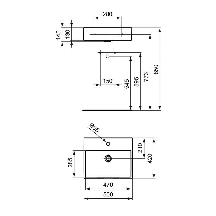 Immagine di Ideal Standard STRADA lavabo L.50 P.42 cm con foro per rubinetteria, con troppopieno, colore bianco K077701