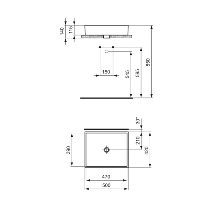 Immagine di Ideal Standard STRADA lavabo ﻿L.50 P.42 cm, senza foro per rubinetteria, senza troppopieno, colore bianco K077601