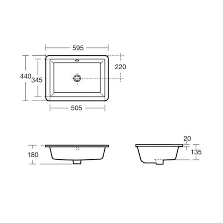 Immagine di Ideal Standard STRADA lavabo da incasso sottopiano L.50 P.34 cm, senza foro rubinetteria, con troppopieno, colore bianco K077901