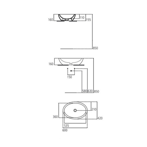 Immagine di Ideal Standard STRADA lavabo da appoggio su piano L.60 P.42 cm, senza foro rubinetteria, senza troppopieno, colore bianco K078401