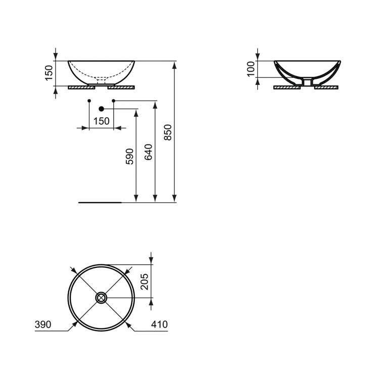 Immagine di Ideal Standard STRADA lavabo da appoggio su piano L.41 P.41 cm, senza foro rubinetteria, senza troppopieno, colore bianco K079501
