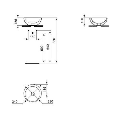 Immagine di Ideal Standard STRADA lavabo da appoggio su piano L.34 P.34 cm, senza foro rubinetteria, senza troppopieno, colore bianco K079301