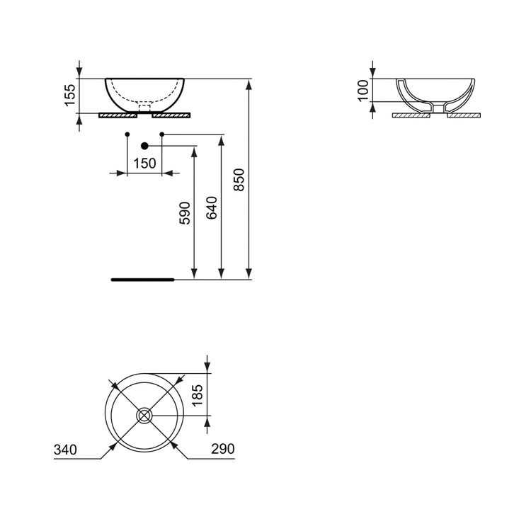 Immagine di Ideal Standard STRADA lavabo da appoggio su piano L.34 P.34 cm, senza foro rubinetteria, senza troppopieno, colore bianco K079301