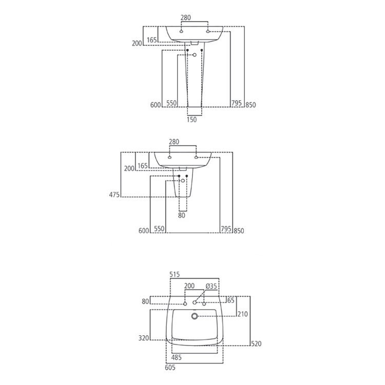 Immagine di Ideal Standard 21 lavabo 60 x 52 cm con foro centrale rubinetteria e laterali diaframmati con troppopieno, bianco T015301