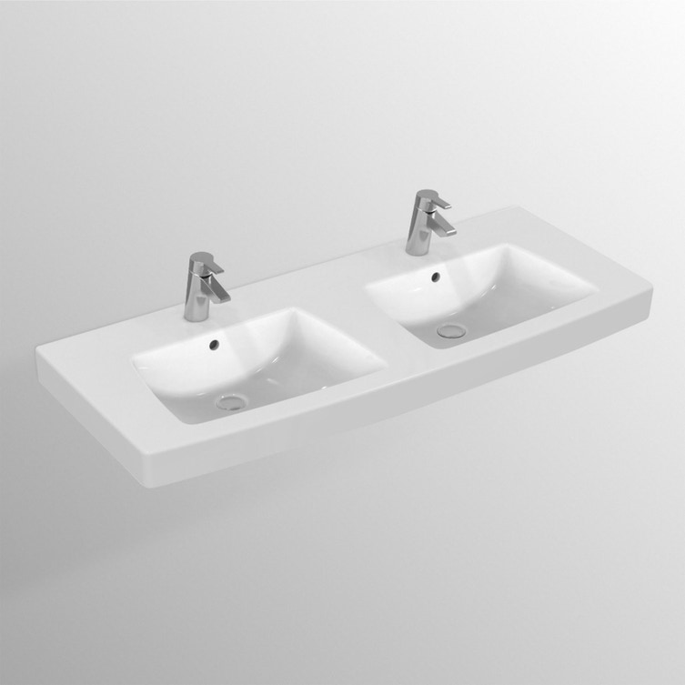 Lavabo Rubinetteria Ideal Standard Fuori Produzione.Ideal Standard T002001 21 Lavabo Top Con Doppio Bacino 130 X 54 Cm Con Due Fori Rubinetteria Con Troppopieno Bianco Prezzi E Offerte Su Tavolla Com