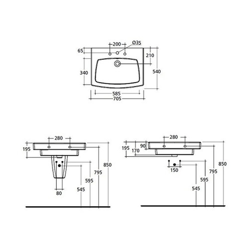 Immagine di Ideal Standard 21 lavabo Top 70 x 54 cm con foro rubinetteria e troppopieno, bianco T001701