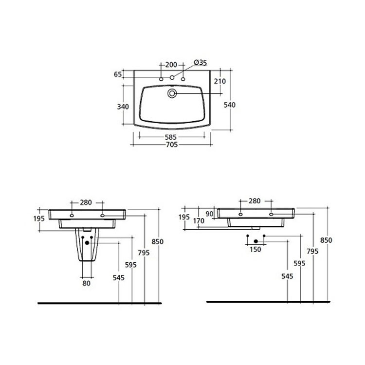 Immagine di Ideal Standard 21 lavabo Top 70 x 54 cm con foro rubinetteria e troppopieno, bianco T001701