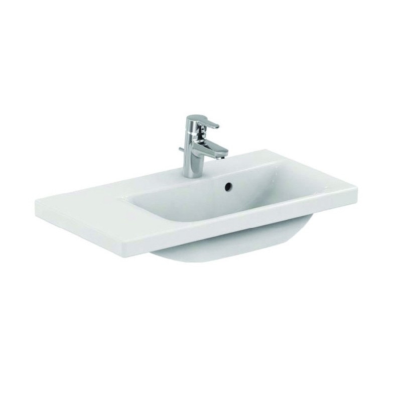 Immagine di Ideal Standard Connect Space lavabo Top asimmetrico 70 x 38 cm con ripiano sinistro con foro rubinetteria e troppopieno, bianco E132701