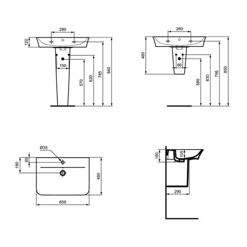 Immagine di Ideal Standard CONNECT AIR lavabo da 65 cm con foro rubinetteria e troppopieno, bianco E035101