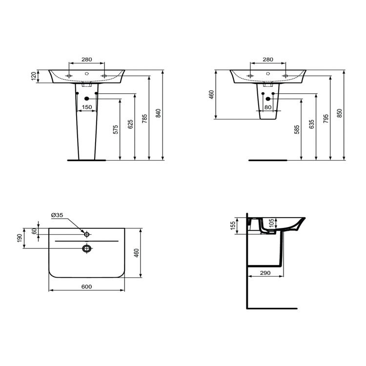 Immagine di Ideal Standard CONNECT AIR lavabo da 60 cm con foro rubinetteria e troppopieno, bianco E035501