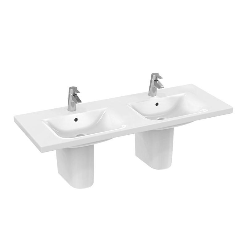 Immagine di Ideal Standard CONNECT lavabo Top 130 x 49 cm per installazione sospesa, fori centrali aperti, bianco E813601