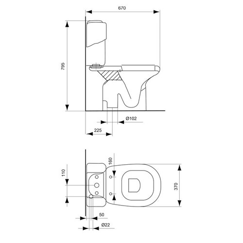 Immagine di Ideal Standard Tesi Classic Cassetta con coperchio e batteria - pulsante cromato, bianco T425801