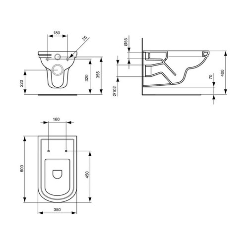Immagine di Ideal Standard Calla Vaso sospeso con sedile e scarico a parete o immurata, bianco T303461