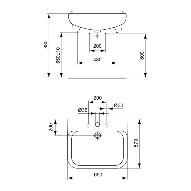 Immagine di Ideal Standard Conca Lavabo 690x570 mm, con ampio bacino rettangolare, bianco T098061