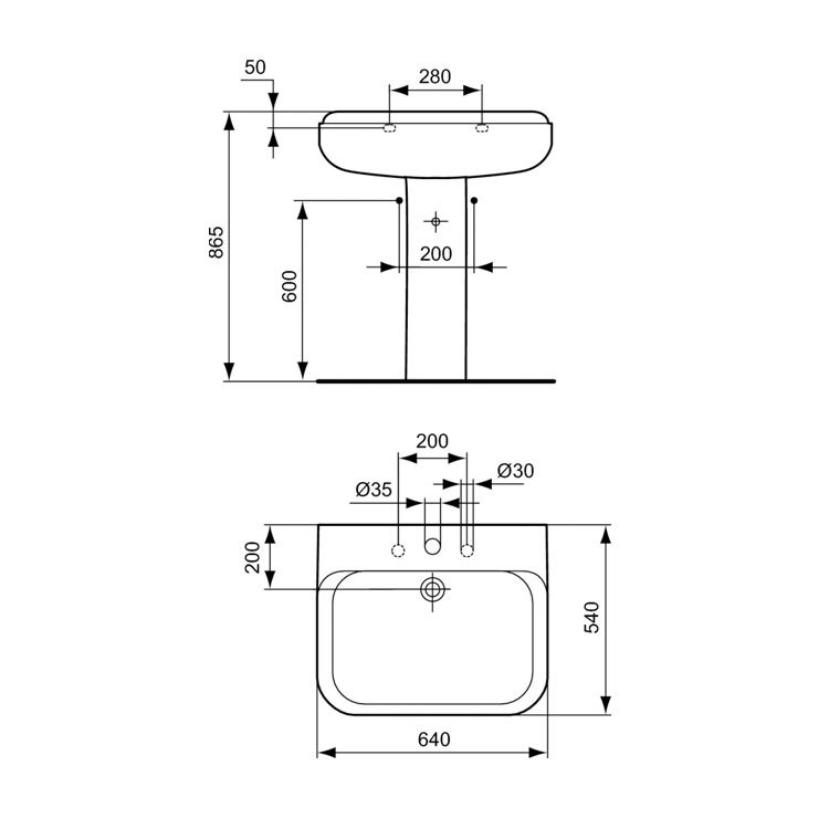 Ideal Standard Conca Lavabo da semincasso 640x540 mm, con ampio bacino  rettangolare, bianco T090761