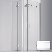 Immagine di Inda Praia Design semitonda con due porte a battente ed elemento fisso, vetro con fascia serigrafata, Trattamento Anticalcare B1172 0 AN 731A