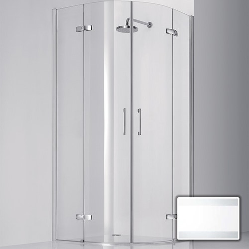 Immagine di Inda Praia Design semitonda con due porte a battente ed elemento fisso, vetro con fascia serigrafata, Trattamento Anticalcare B1174 0 AN 731A