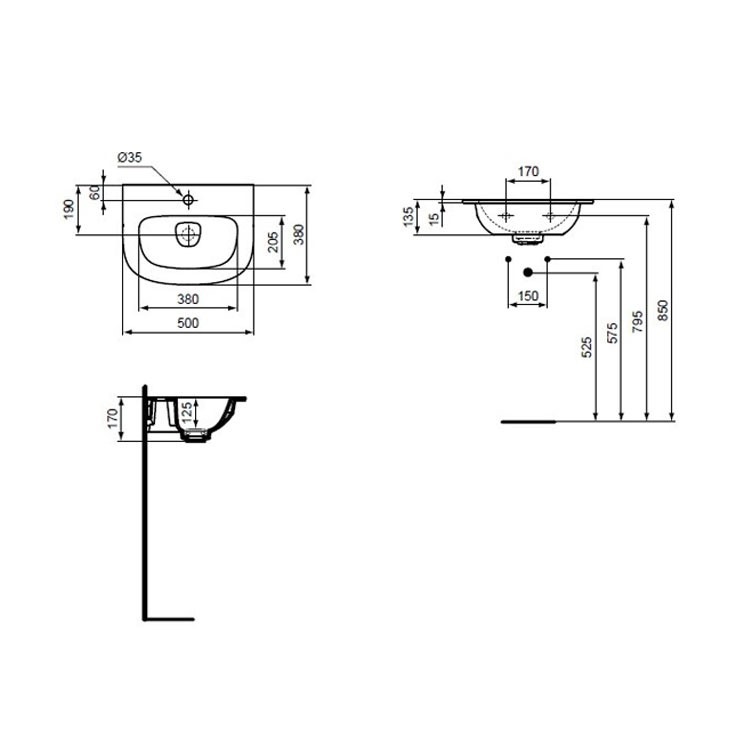Immagine di Ideal Standard DEA lavabo top 50 cm monoforo, troppopieno nascosto Ideal Flow, colore bianco T044901