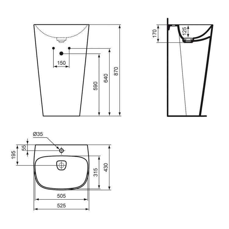 Immagine di Ideal Standard Dea Totem 525x430x870 mm con foro rubinetteria, copripiletta di scarico in ceramica removibile a corredo, bianco T085101