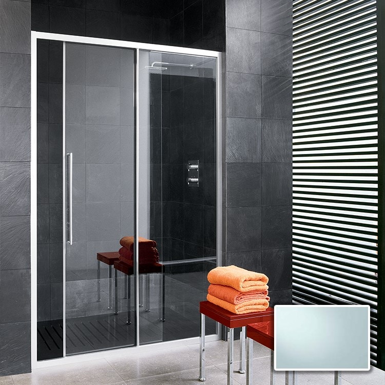 Immagine di Inda Trendy porta scorrevole destra per nicchia, vetro finitura ice, finitura cromo, Trattamento Anticalcare B4430 R AN 801A