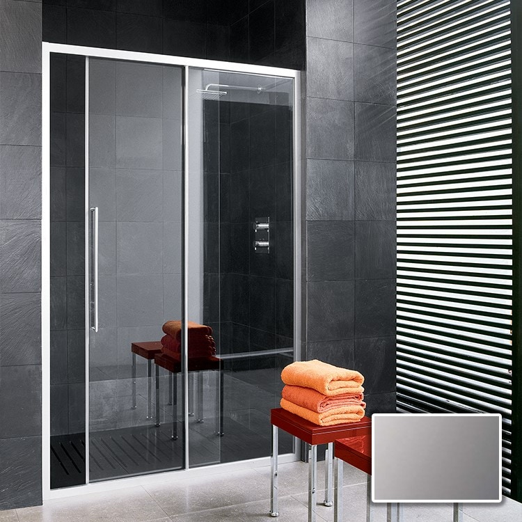Immagine di Inda Trendy porta scorrevole destra per nicchia, vetro grigio, finitura cromo, Trattamento Anticalcare B4430 R AN 141A