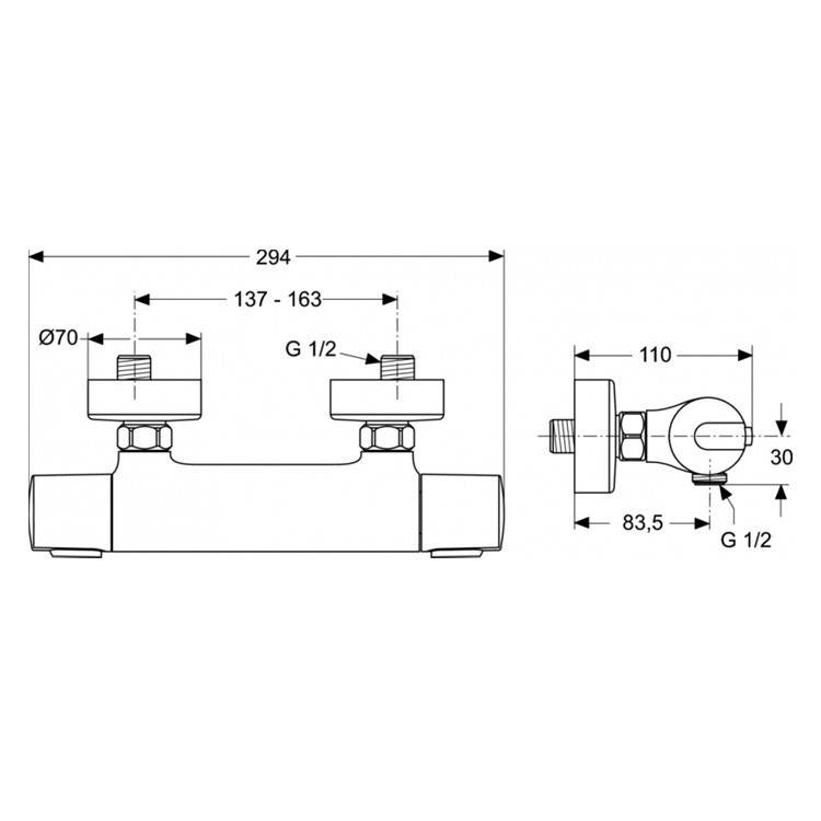Immagine di Ideal Standard CERATHERM 100 miscelatore termostatico esterno per doccia, sistema Cool Body, finitura cromo A4618AA