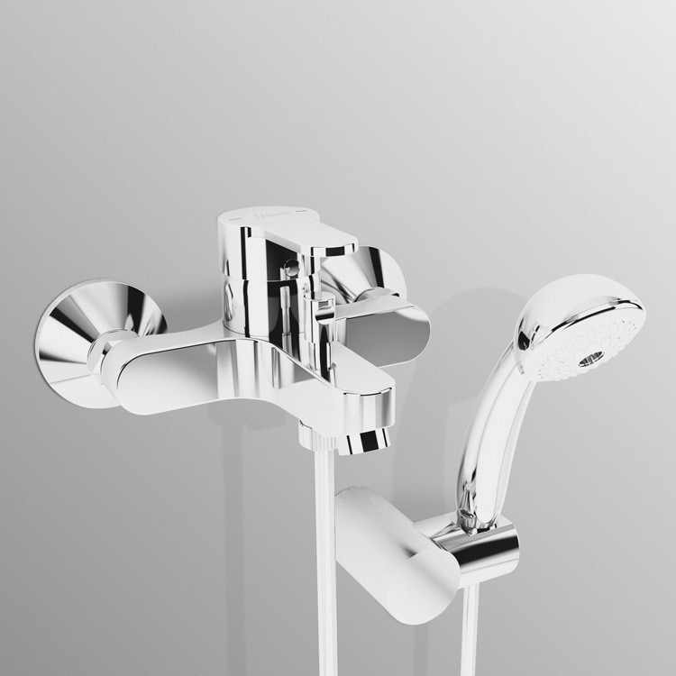 Immagine di Ceramica Dolomite GEMMA 2 Miscelatore monocomando esterno vasca/doccia Con accessori doccia, con deviatore automatico, accessori doccia, cromo B0803AA