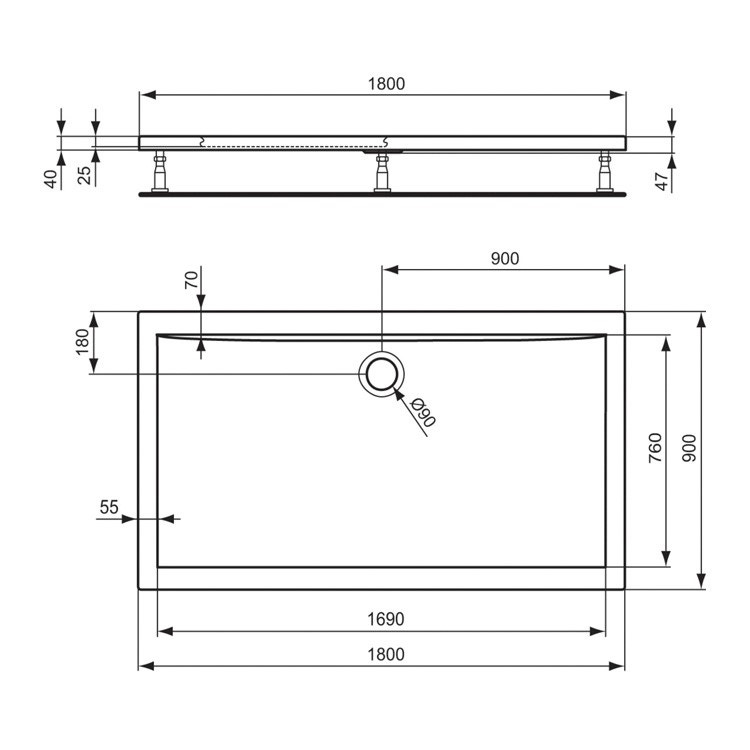 Immagine di Ideal Standard ULTRA FLAT piatto doccia rettangolare in acrilico 180 x 90 cm, bianco K519201