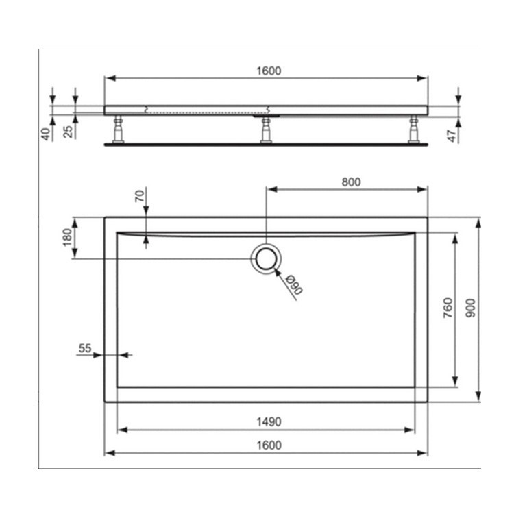 Immagine di Ideal Standard ULTRA FLAT piatto doccia rettangolare in acrilico 160 x 90 cm, bianco K518801