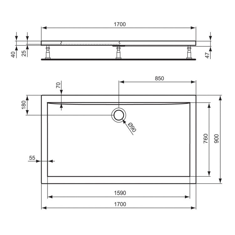 Immagine di Ideal Standard ULTRA FLAT piatto doccia rettangolare in acrilico 170 x 90 cm, bianco K519001