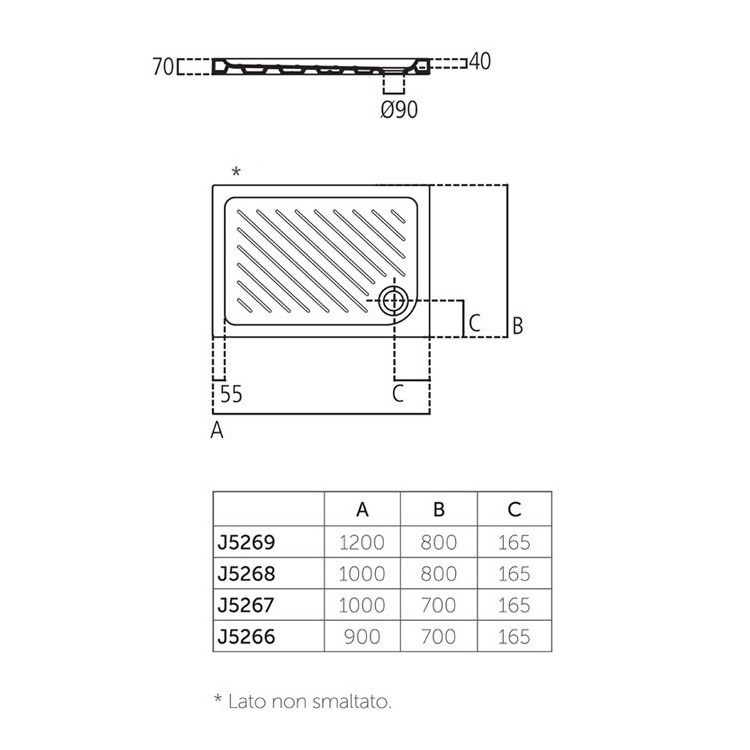 Immagine di Ceramica Dolomite GEMMA 2 piatto doccia rettangolare 90 x 70 x 7 cm in ceramica, bianco J526601