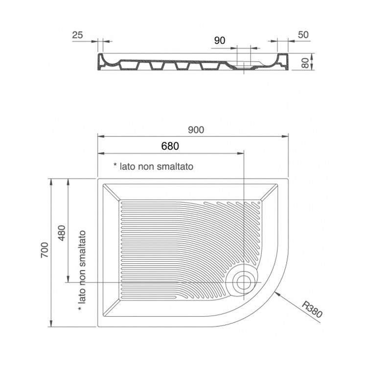 Immagine di Ceramica Dolomite SWIM Piatto doccia 90x70x8 cm, foro di scarico Ø90 mm,ceramica,bianco J339200
