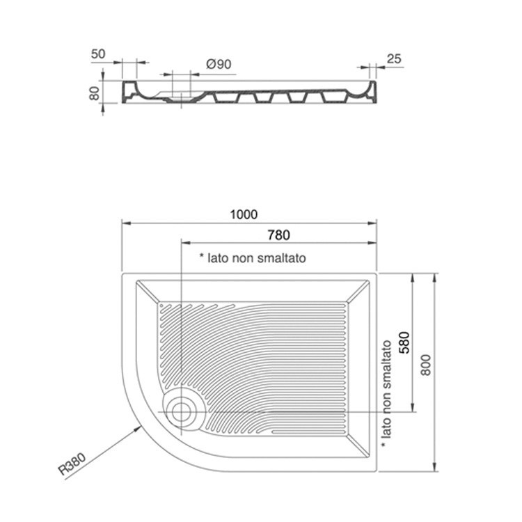Immagine di Ceramica Dolomite SWIM Piatto doccia 100x80x8 cm, foro di scarico Ø90 mm,ceramica,bianco J366400