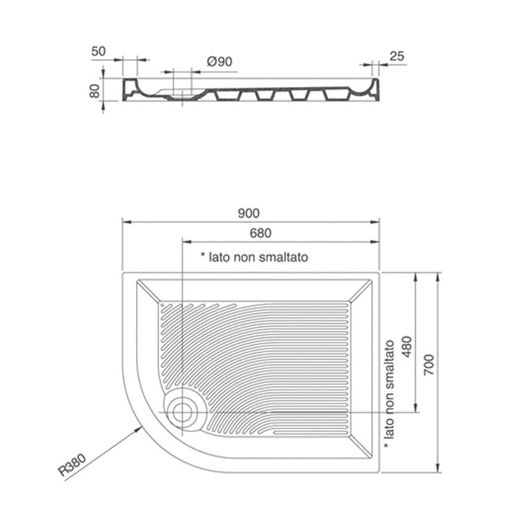 Immagine di Ceramica Dolomite SWIM Piatto doccia 90x70x8 cm, foro di scarico Ø90 mm,ceramica,bianco J339300