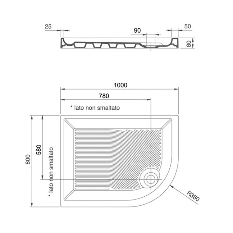 Immagine di Ceramica Dolomite SWIM Piatto doccia 100x80x8 cm, foro di scarico Ø90 mm,ceramica,bianco J366100