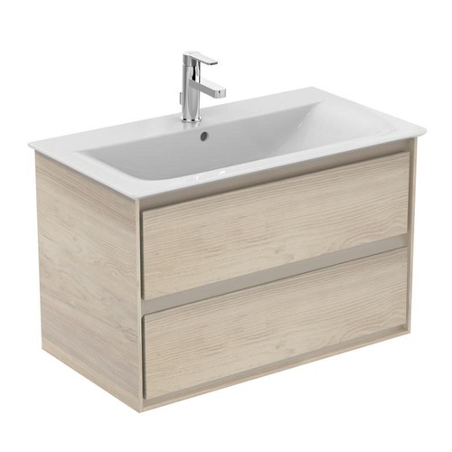 Immagine di Ideal Standard CONNECT AIR mobile sottolavabo 80 cm con 2 cassetti, finitura legno miele (esterno) e marrone chiaro matt (interno) E0819UK