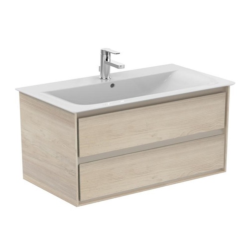 Immagine di Ideal Standard CONNECT AIR mobile sottolavabo 100 cm con 2 cassetti, finitura legno miele (esterno) e marrone chiaro matt (interno) E0821UK