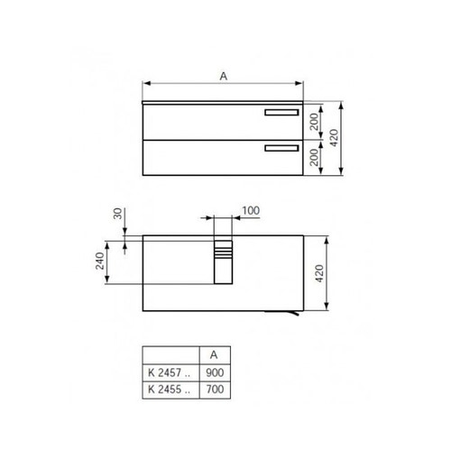 Immagine di Ideal Standard STRADA Mobile sottolavabo con Top 900x400x420 mm, Finitura Grigio lucido K2457WH