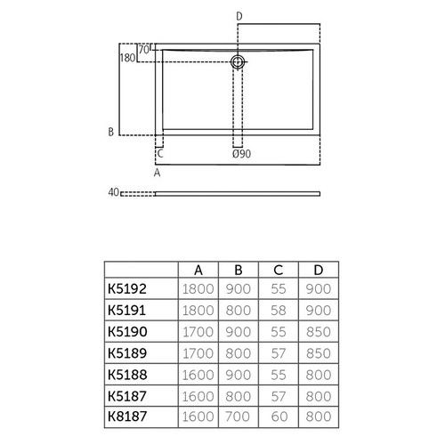 Immagine di Ideal Standard ULTRA FLAT piatto doccia rettangolare in acrilico 160 x 80 cm, bianco K518701