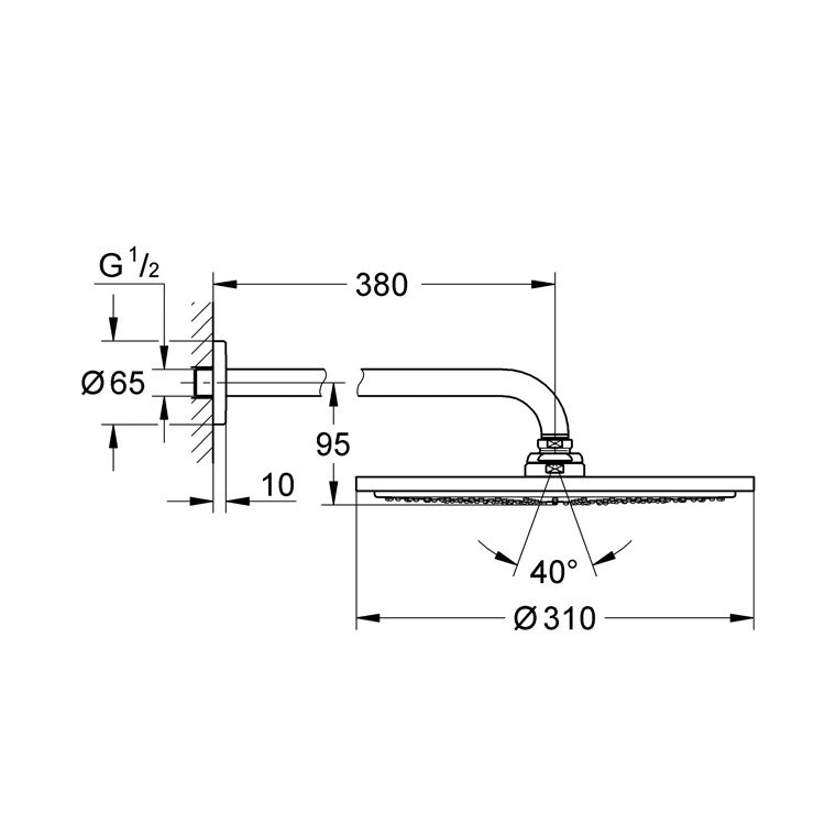 Immagine di Grohe RAINSHOWER COSMOPOLITAN 310 set soffione doccia a parete sporgenza 380 mm, finitura satinato super steel 26066DC0