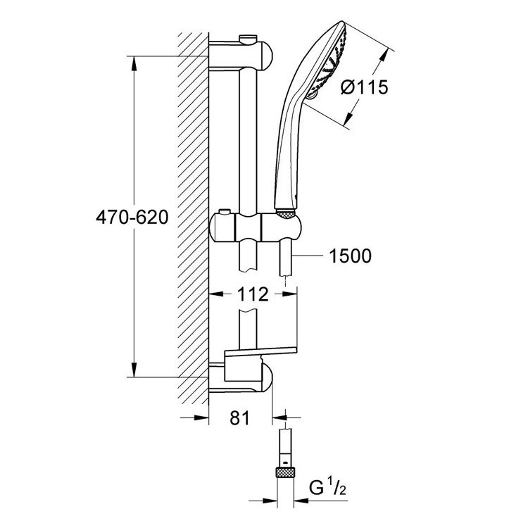 Immagine di Grohe EUPHORIA 110 MASSAGE set doccia a 3 getti, con asta doccia, mensola porta oggetti, manopola doccia e flessibile 175 cm, finitura cromo 27243001