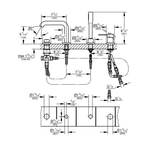 Immagine di Grohe Essence New Miscelatore monocomando bordo vasca a 4 fori, finitura super steel 19578DC1
