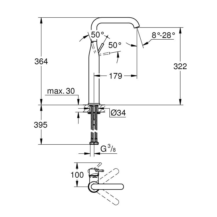 Immagine di Grohe Essence New Miscelatore monocomando per lavabo a bacinella taglia XL, finitura super steel 32901DC1