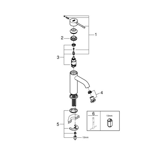 Immagine di Grohe Essence New Miscelatore monocomando per lavabo taglia S, finitura super steel, dischi ceramici da 28 mm 23590DC1