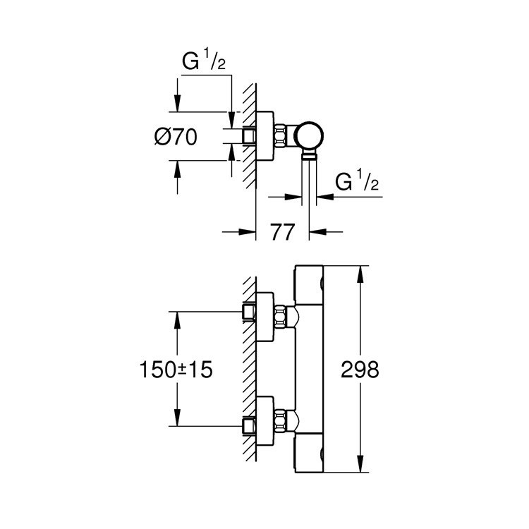 Immagine di Grohe GROHTHERM 1000 COSMOPOLITAN M miscelatore termostatico per doccia, finitura satinato super steel 34065DC2