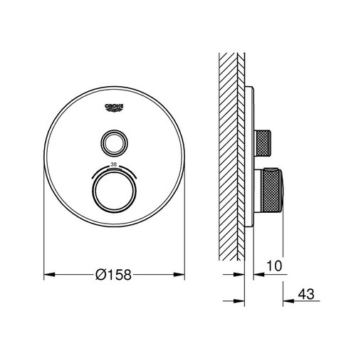 Immagine di Grohe GROHTHERM SMARTCONTROL miscelatore termostatico a 1 via, diametro 15,8 cm, finitura cromo 29118000
