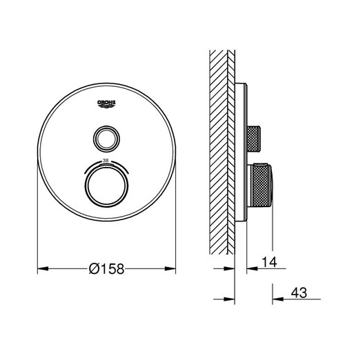 Immagine di Grohe GROHTHERM SMARTCONTROL miscelatore termostatico a 1 via, diametro 15,8 cm, colore bianco finitura lucido 29150LS0